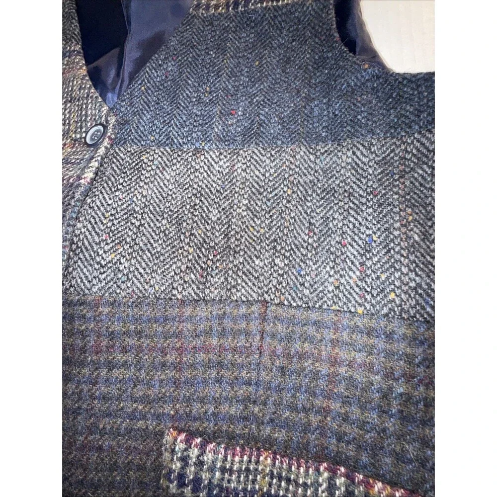 Vintage International Scene Patchwork Vest Academia Wool Tweed Size 14 NWT